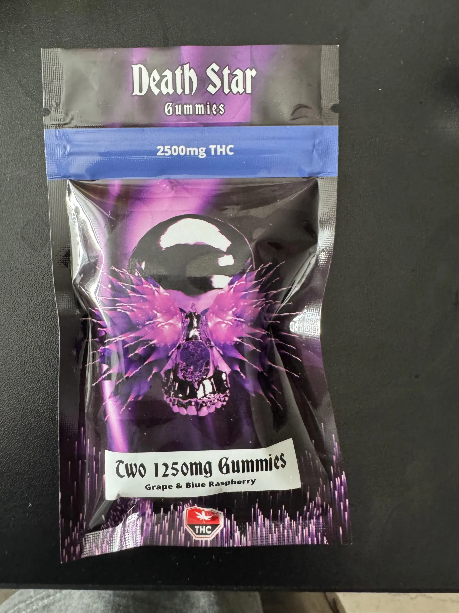 Death Star Gummies 2500mg Grape Blue Raspberry ultra high potency THC edibles